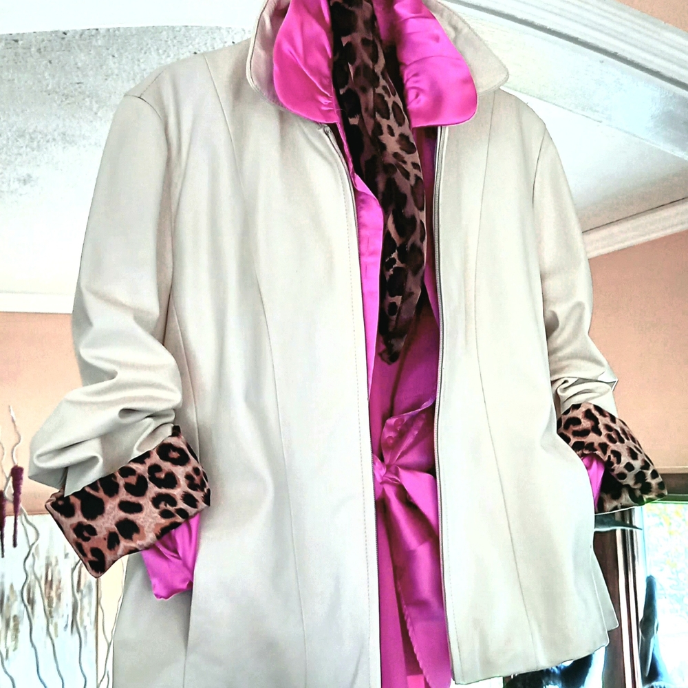 Wilsons Leather💝 Cream Jacket with  Leopard Details